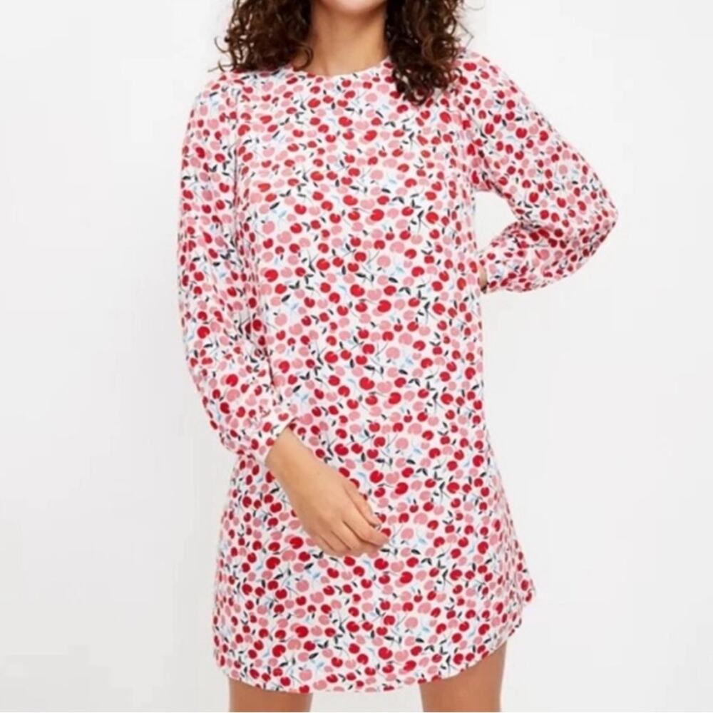 LOFT Cherry Print Balloon Sleeve Dress Size XS